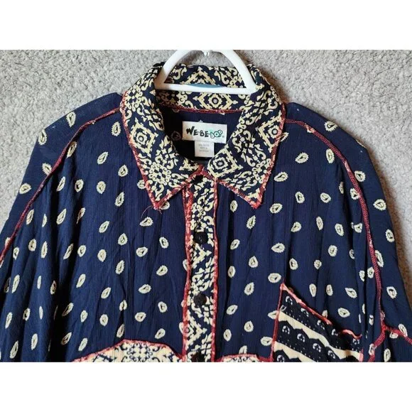 We Be Bop Women's Long Sleeve Button Up Top Multi Print Oversized Lagenlook Sz 2 - Picture 2 of 11